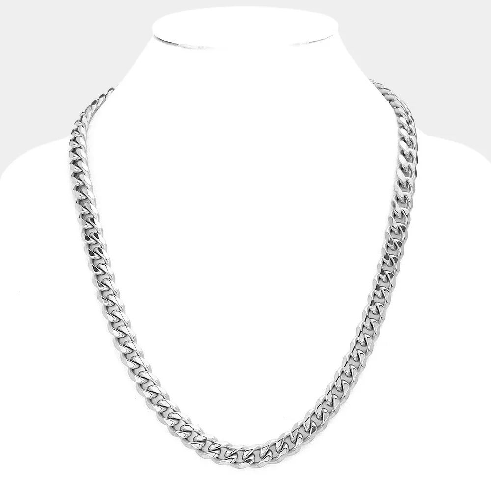 Stainless Steel Diamond Cut Cuban Chain Necklace